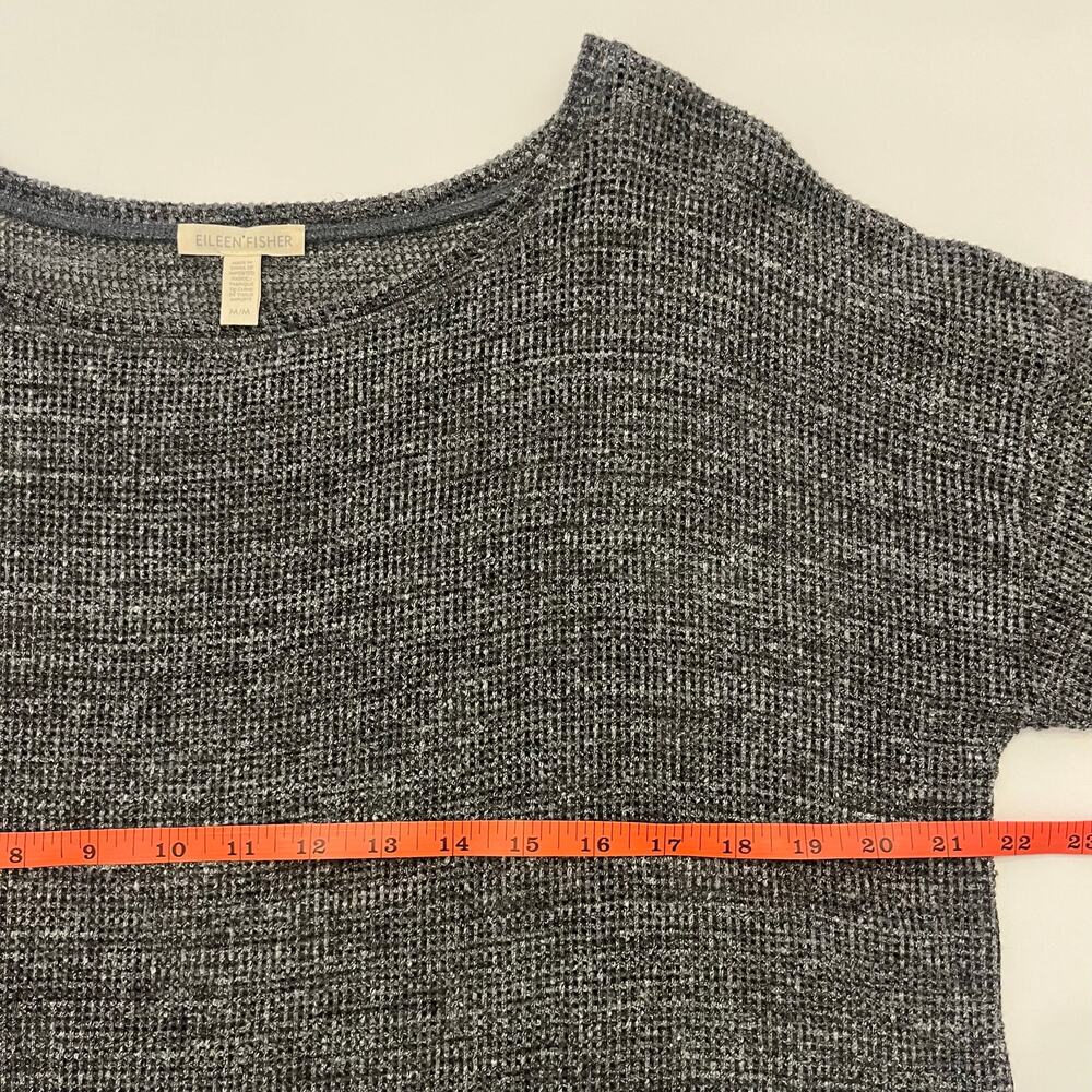Eileen Fisher Open Knit Asymmetric Sweater M Cotton Melange Mesh Lagenlook Grung - Picture 10 of 11